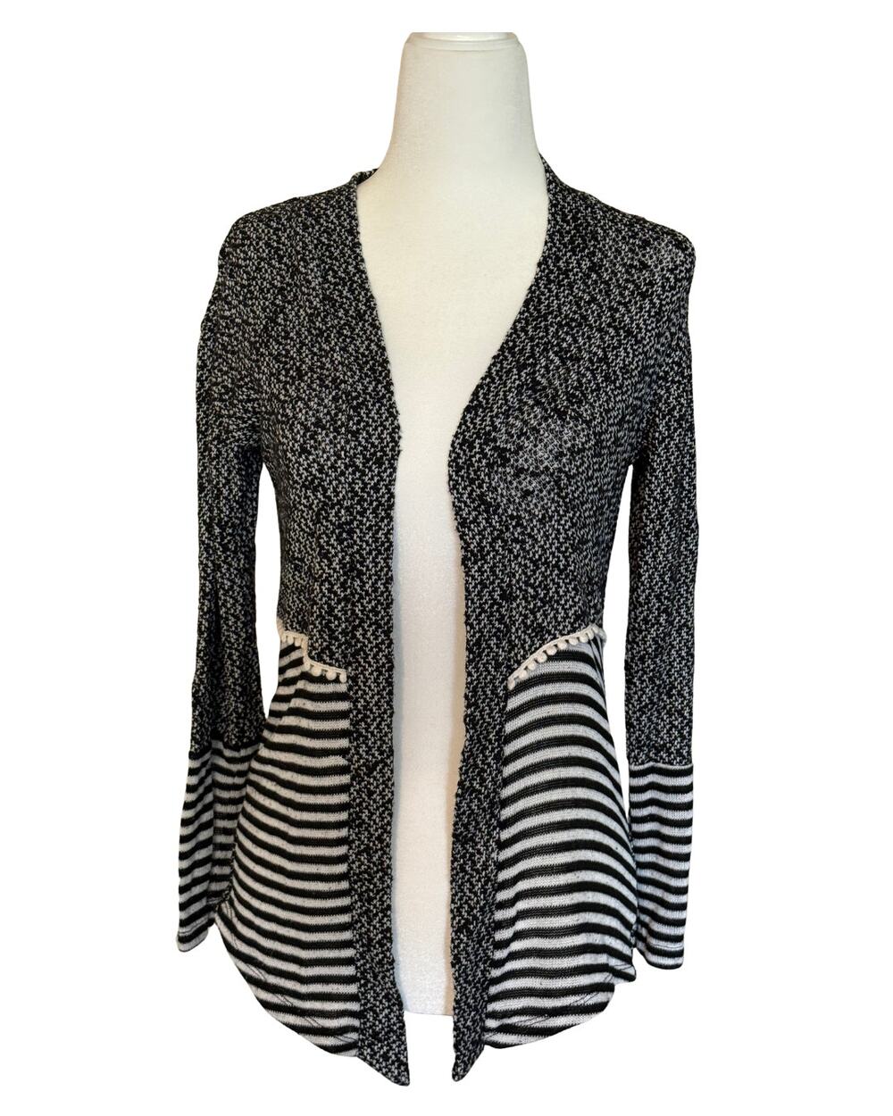Planet Gold Girls Black & White Mixed Knit Open Front Cardigan Size XL 16